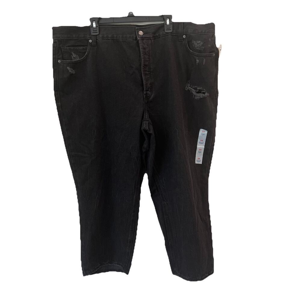 Old Navy High Rise Slouchy Straight Cropped Button Fly Jeans Size 24W NWT‎ Black
